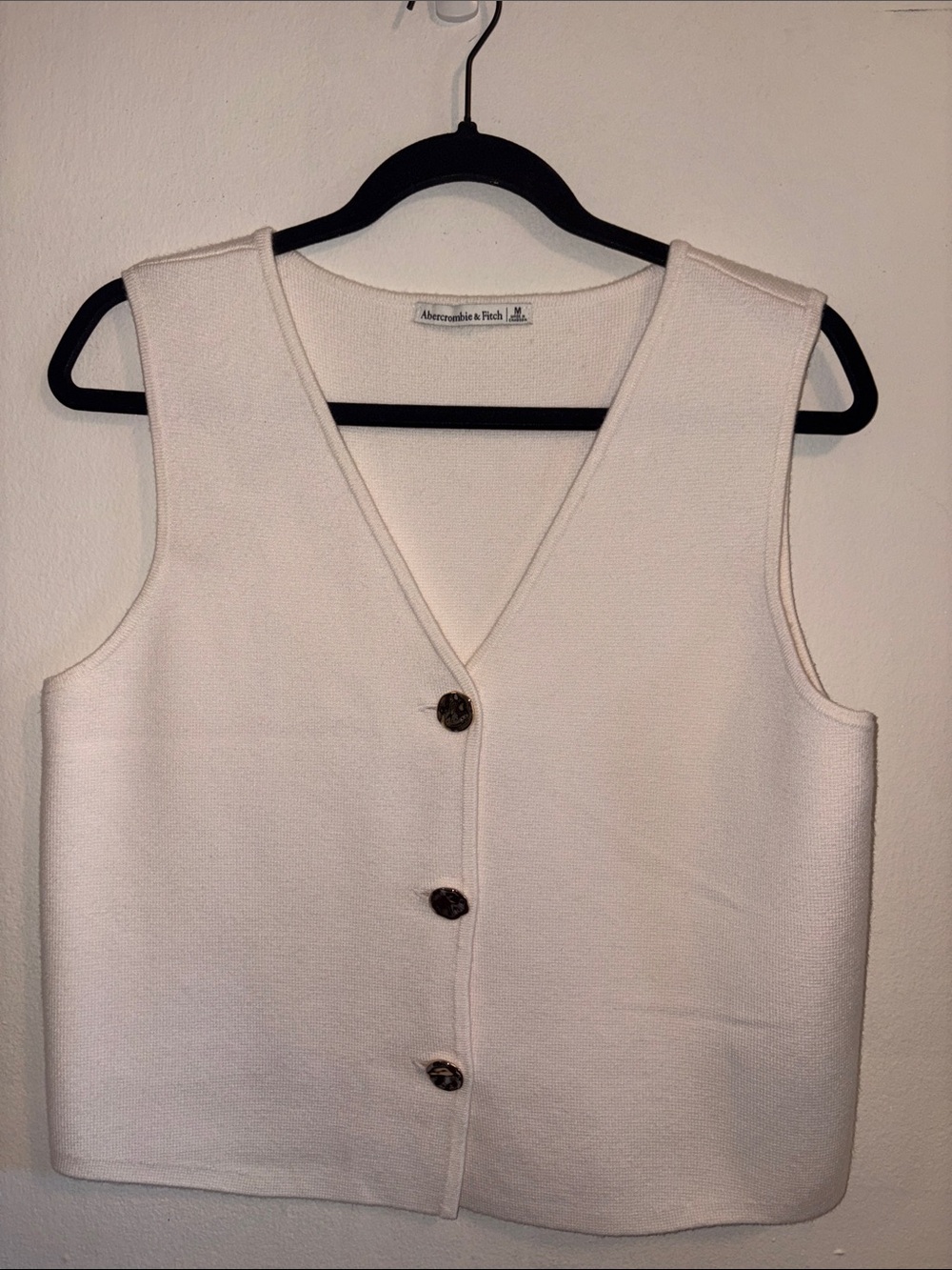Abercrombie & Fitch Cream Sleeveless Button Vest